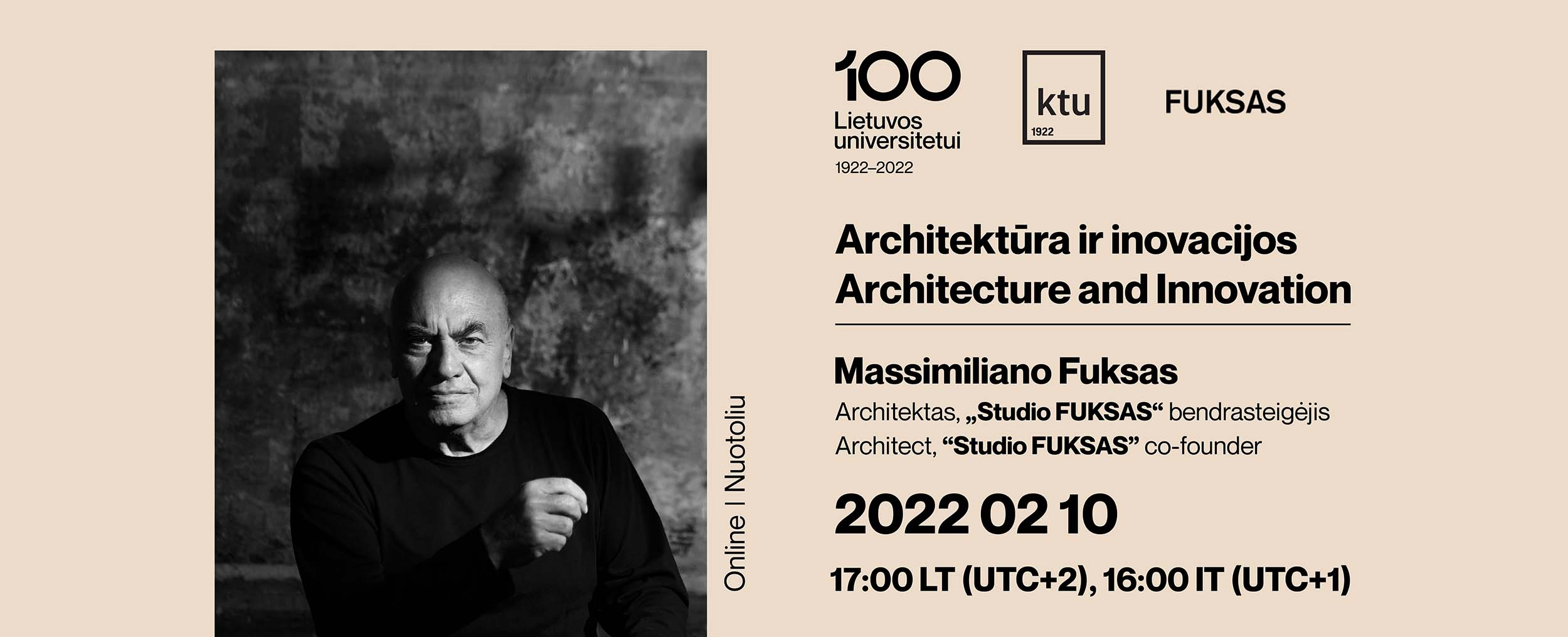 “Architecture and Innovation” – a lecture by Massimiliano Fuksas as Kaunas University of Technology, Lithuania 2022, February 10